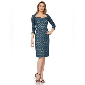 ✨ Kay Unger Geo Lace Cocktail Dress – Teal & Nude | NWT – Size 12 Elegant ✨